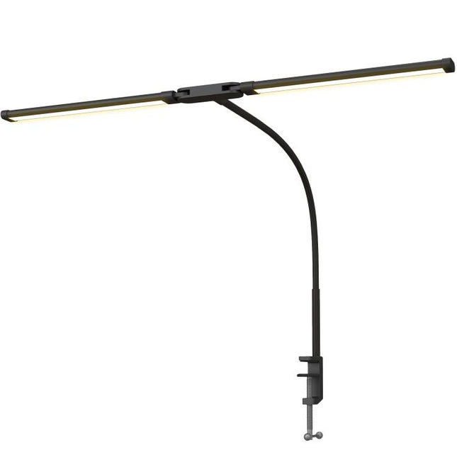 LED Desk Lamp with Clamp, Double Head Table Lamp with 3 Colour Modes & 10 Brightness Levels, Flexible Gooseneck Reading Desk Light with Timer and Memory Function for Study, Office, Work, Black