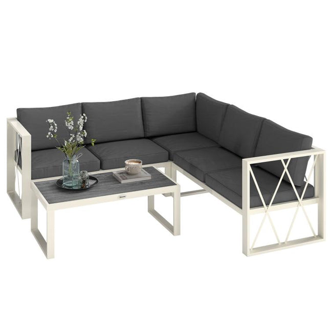 Four-Piece L Shaped Garden Furniture Set with 5-Level Adjustable Lounger - Grey