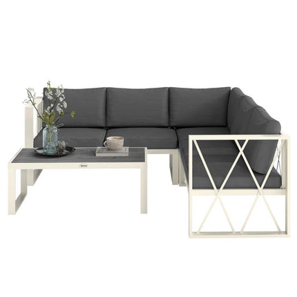 Four-Piece L Shaped Garden Furniture Set with 5-Level Adjustable Lounger - Grey