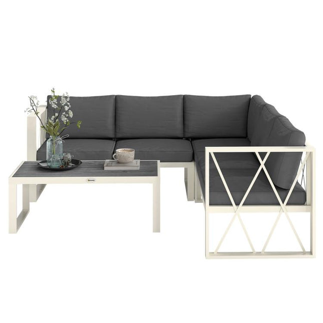 Four-Piece L Shaped Garden Furniture Set with 5-Level Adjustable Lounger - Grey
