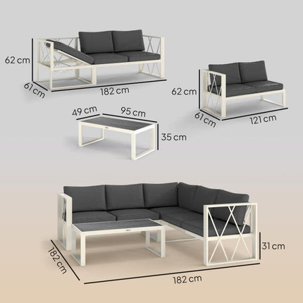 Four-Piece L Shaped Garden Furniture Set with 5-Level Adjustable Lounger - Grey