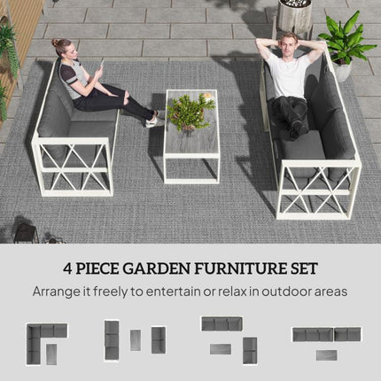 Four-Piece L Shaped Garden Furniture Set with 5-Level Adjustable Lounger - Grey