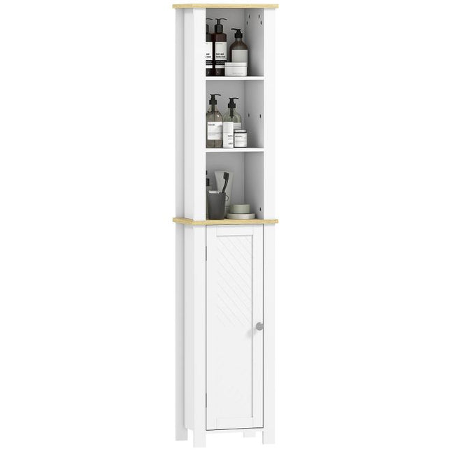 Slim Bathroom Storage Unit with Open Compartment, Bathroom Storage Cabinet with Adjustable Shelf, 34 x 23 x 165 cm, White