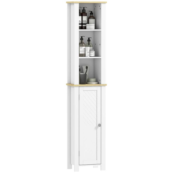 Slim Bathroom Storage Unit with Open Compartment, Bathroom Storage Cabinet with Adjustable Shelf, 34 x 23 x 165 cm, White