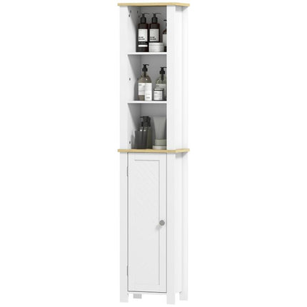 Slim Bathroom Storage Unit with Open Compartment, Bathroom Storage Cabinet with Adjustable Shelf, 34 x 23 x 165 cm, White