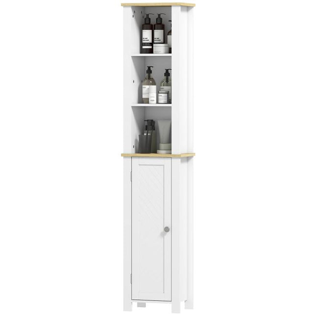 Slim Bathroom Storage Unit with Open Compartment, Bathroom Storage Cabinet with Adjustable Shelf, 34 x 23 x 165 cm, White
