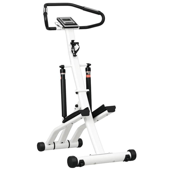 Stepper Machine for Home, Foldable Stair Stepper with 12-Level Hydraulic Resistance, Stair Climber with LCD Monitor, Heart Rate Sensor and Drink Holder, White and Black
