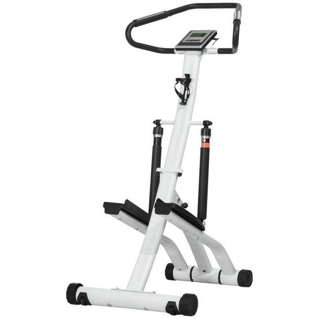Stepper Machine for Home, Foldable Stair Stepper with 12-Level Hydraulic Resistance, Stair Climber with LCD Monitor, Heart Rate Sensor and Drink Holder, White and Black