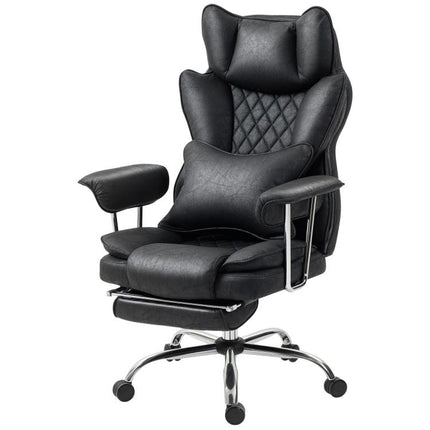 Leathaire Reclining Office Chair with Lumbar Support Pillow - Black