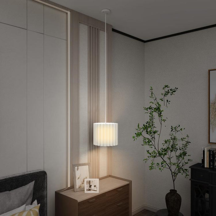Linen Pendant Light, Bedside Ceiling Lamps with E27 Bulb, Modern Hanging Lights for Living Room, Bedroom, Kitchen, Hallway, White