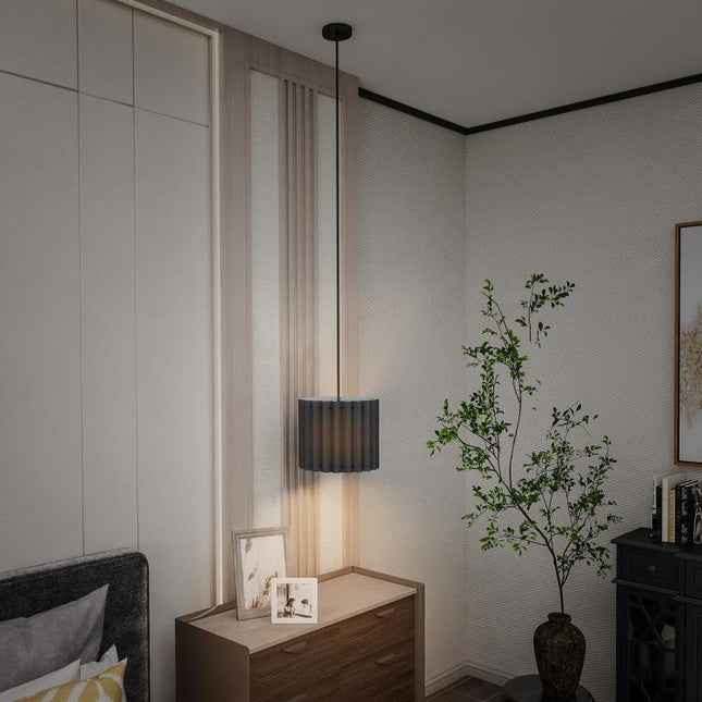 Linen Pendant Light, Bedside Ceiling Lamps with E27 Bulb, Modern Hanging Lights for Living Room, Bedroom, Kitchen, Hallway, Black