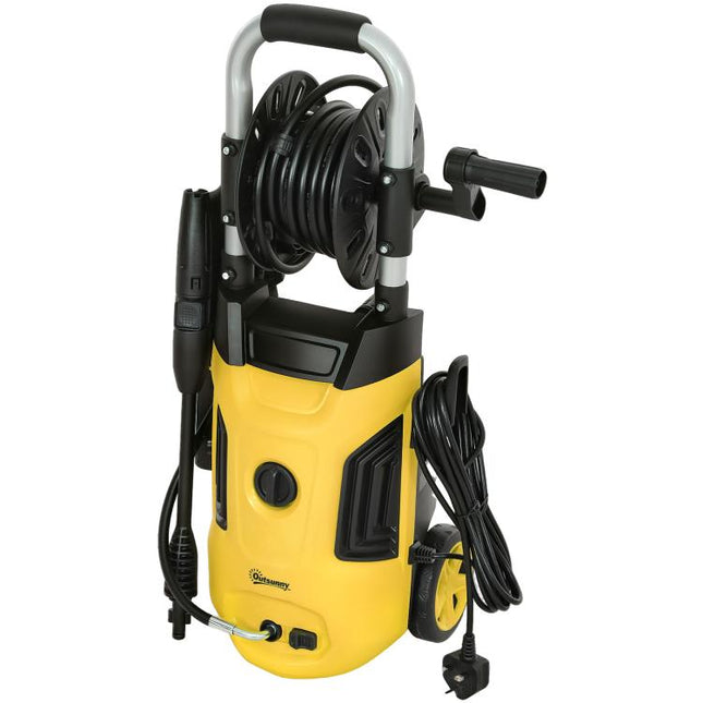 1800W High?Pressure?Washer, 150 Bar Pressure, 420 L/h Flow, Portable Power Washer Jet Wash Cleaner with Adjustable Nozzle, 6M Hose, Hose Reel, Steel Handle for Home Patio Car Driveway, Yellow