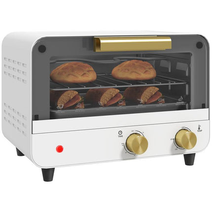 Small Toaster Oven, 12L Multifunction Mini Countertop Oven with Glass Door, Adjustable Temperature and Timer, White