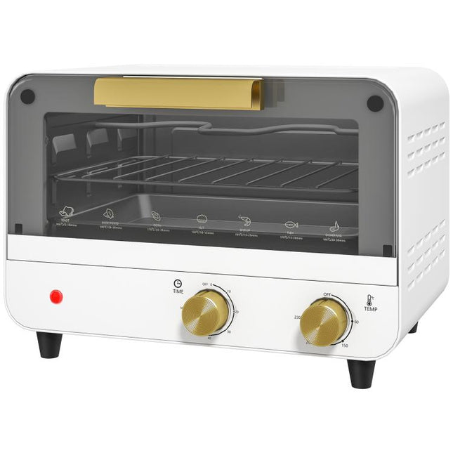 Small Toaster Oven, 12L Multifunction Mini Countertop Oven with Glass Door, Adjustable Temperature and Timer, White