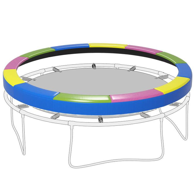 12FT Trampoline Spring Cover, Plastic Trampoline Pad Replacement with Elastic Cord, Waterproof, UV Resistant and Tear-Resistant, Multi-Colored