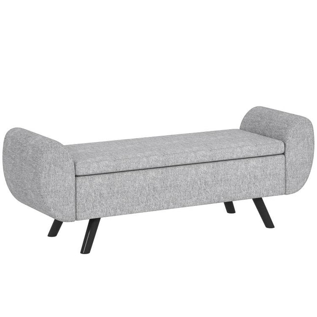 Storage Ottoman with Armrest, Upholstered Linen Storage Bench, Window Seat with Rubberwood Legs, Footstool for Bedroom Living Room, Hallway, Dark Grey