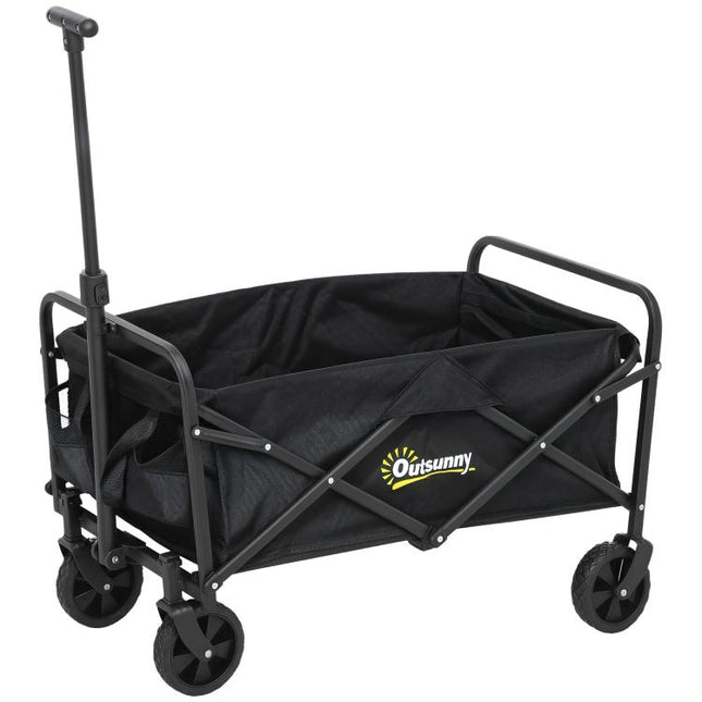62L Festival Trolley on Wheels, Garden Folding Trolley Cart, 120kg Heavy Duty Collapsible Folding Wagon with Adjustable Handle and Carrying Bag for Beach, Camping, Festival, Black