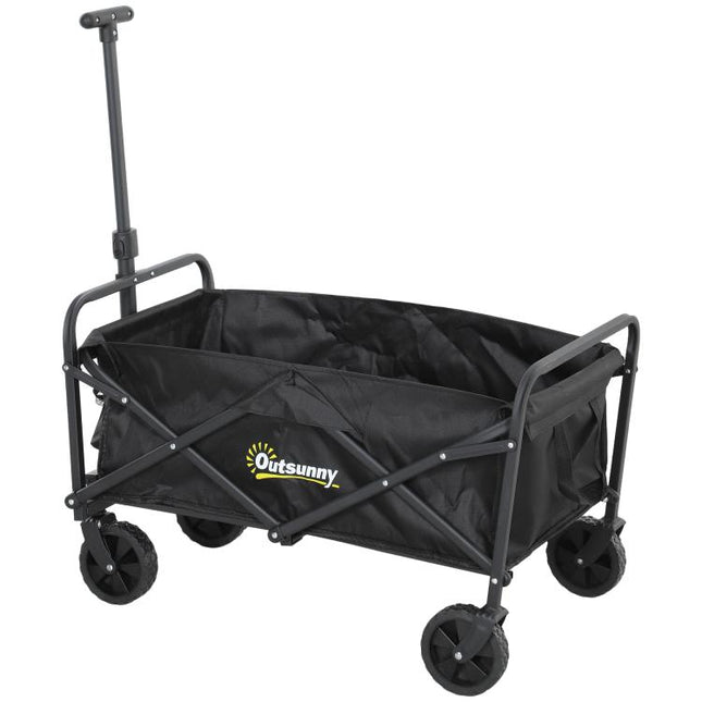 62L Festival Trolley on Wheels, Garden Folding Trolley Cart, 120kg Heavy Duty Collapsible Folding Wagon with Adjustable Handle and Carrying Bag for Beach, Camping, Festival, Black