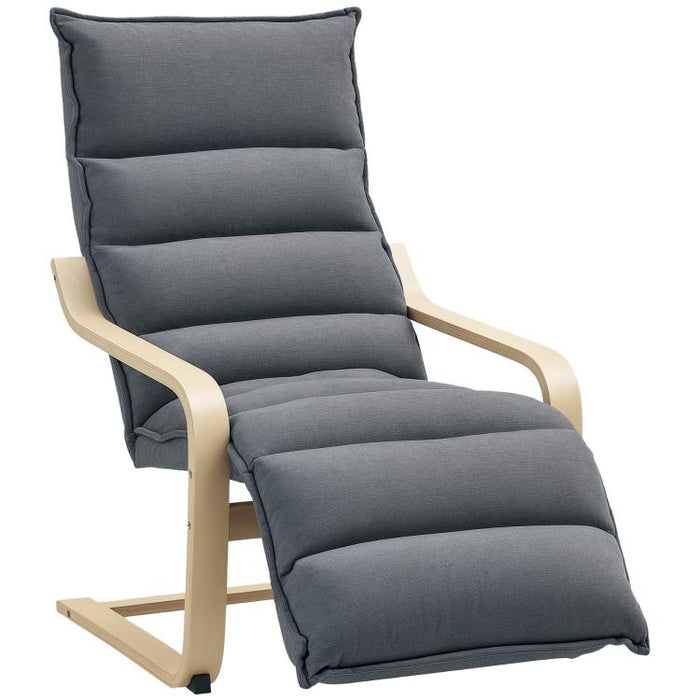 Curved Wooden Accent Chair, with Adjustable Footrest - Drak Grey