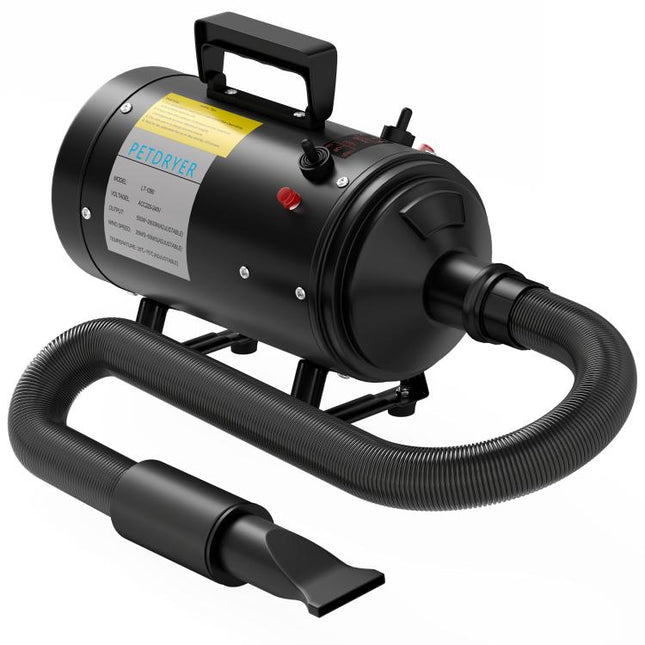 2200W Dog Hair Dryer with Adjustable Temperature & Velocity, 3 Different Nozzles, Black