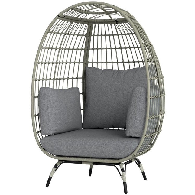 Rattan Egg Chair with Cushions and Pillows, Charcoal Grey