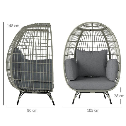 Rattan Egg Chair with Cushions and Pillows, Charcoal Grey