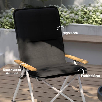 Portable Camping Chair for Adults, High Back Folding Chair with Padded Seat and Carry Bag, Outdoor Recliner for Hiking, Fishing, Beach and Picnic, Black