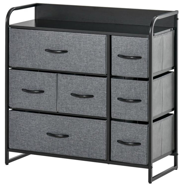Chest of Drawers with 7 Foldable Drawers, 3-Tier Fabric Bedroom Dresser, Clothes Storage Unit for Bedroom, Living Room, Grey