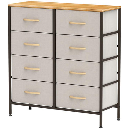 Fabric Chest of Drawers, Industrial Bedroom Dresser with 8 Fabric Drawers, Steel Frame and Wooden Top for Nursery, Living Room, Hallway, Cream White