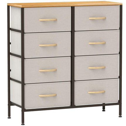 Fabric Chest of Drawers, Industrial Bedroom Dresser with 8 Fabric Drawers, Steel Frame and Wooden Top for Nursery, Living Room, Hallway, Cream White