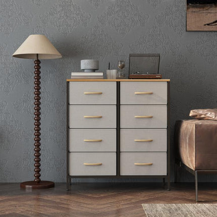 Fabric Chest of Drawers, Industrial Bedroom Dresser with 8 Fabric Drawers, Steel Frame and Wooden Top for Nursery, Living Room, Hallway, Cream White
