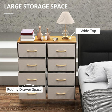 Fabric Chest of Drawers, Industrial Bedroom Dresser with 8 Fabric Drawers, Steel Frame and Wooden Top for Nursery, Living Room, Hallway, Cream White