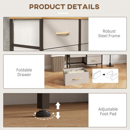 Fabric Chest of Drawers, Industrial Bedroom Dresser with 8 Fabric Drawers, Steel Frame and Wooden Top for Nursery, Living Room, Hallway, Cream White