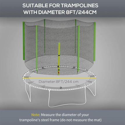 8ft Trampoline Net Replacement with 6 Plastic Pole Covers, Weather-Resistant Trampoline Netting Replacement with Zipped Entrance, Poles Not Included, Green