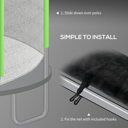 8ft Trampoline Net Replacement with 6 Plastic Pole Covers, Weather-Resistant Trampoline Netting Replacement with Zipped Entrance, Poles Not Included, Green