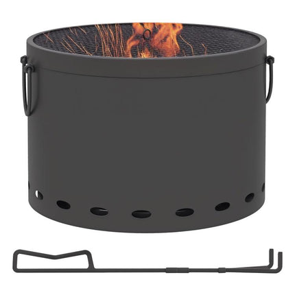 Smokeless Fire Pit, 38cm Portable Wood Burning Firepit with Spark Screen and Poker, Low Smoke Camping Bonfire Stove for Garden Patio Picnic, Dark Grey