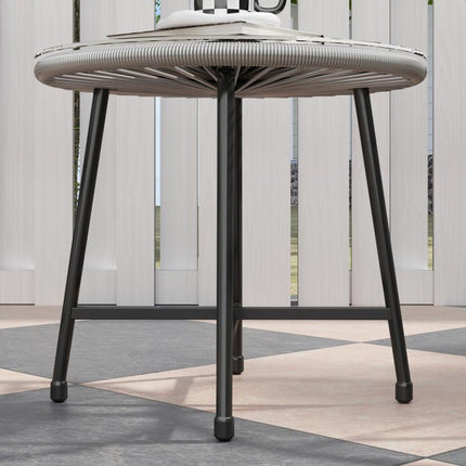 3 Pieces Rattan Bistro Set, Garden Bistro Set with Acapulco Chairs and Glass Top Table, Small Garden Furniture Set with Reinforced Metal Frame for Outdoor, Patio, Balcony, Grey