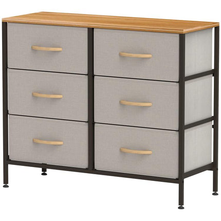 Fabric Chest of Drawers, Industrial Bedroom Dresser with 6 Fabric Drawers, Steel Frame and Wooden Top for Nursery, Living Room, Hallway, Cream White