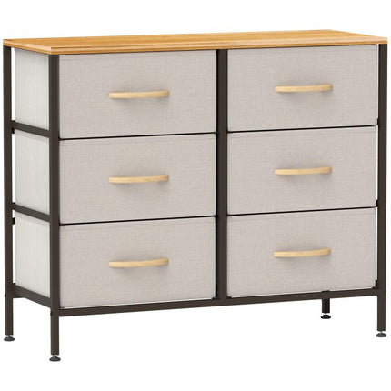 Fabric Chest of Drawers, Industrial Bedroom Dresser with 6 Fabric Drawers, Steel Frame and Wooden Top for Nursery, Living Room, Hallway, Cream White