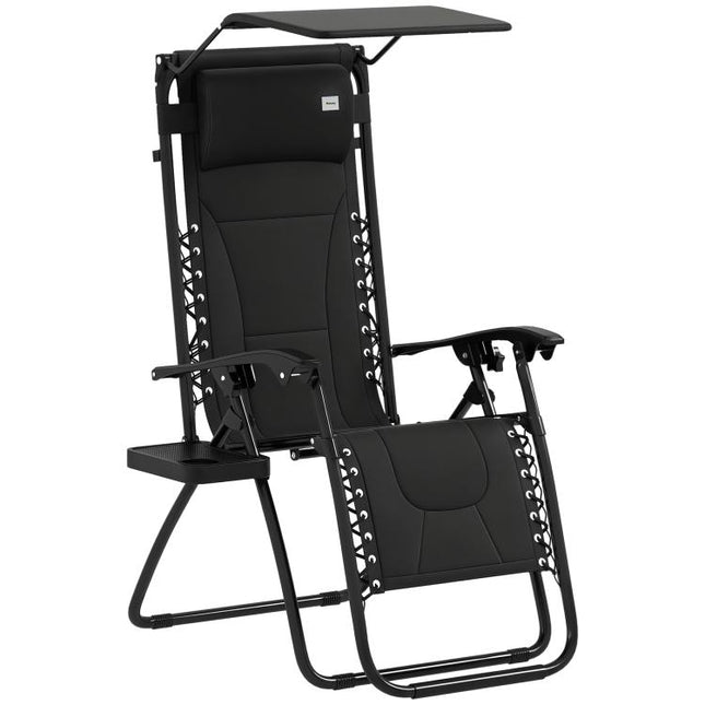 Zero Gravity Lounger Chair, Folding Reclining Patio Chair with Shade Cover, Padded Seat, Cup Holder, Soft Cushion and Headrest for Poolside, Camping, Black