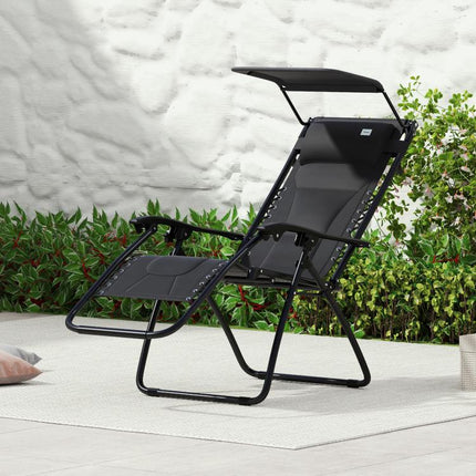 Zero Gravity Lounger Chair, Folding Reclining Patio Chair with Shade Cover, Padded Seat, Cup Holder, Soft Cushion and Headrest for Poolside, Camping, Black