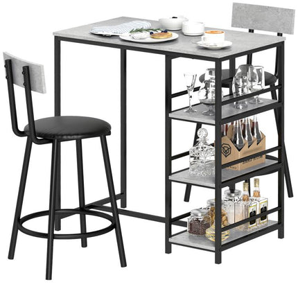 Three-Piece Kitchen Dining Set, with Shelves - Grey/Black