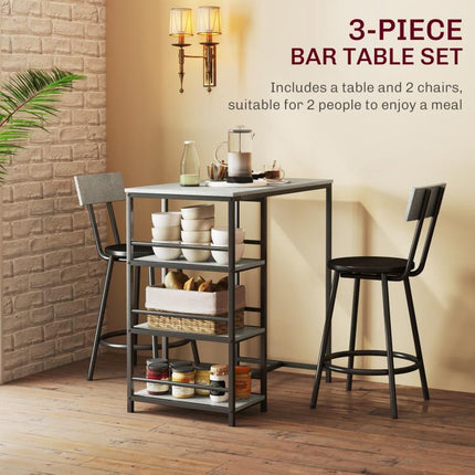Three-Piece Kitchen Dining Set, with Shelves - Grey/Black