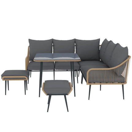 Six-Piece Rattan Strong Garden Sofa Set - Brown/Grey