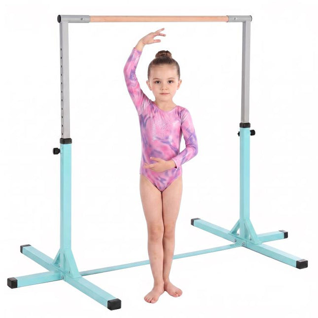 Height Adjustable Gymnastics Horizontal Bar for Kids, Children Junior Kip High Bar Fitness, Light Blue