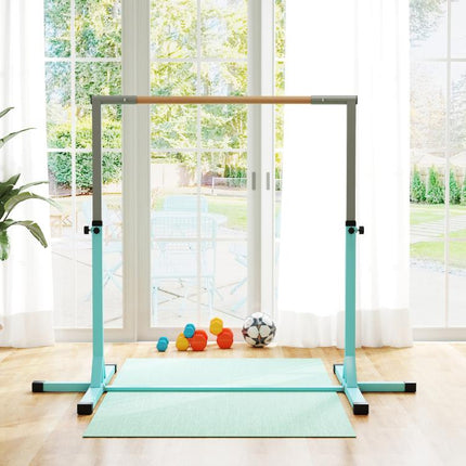Height Adjustable Gymnastics Horizontal Bar for Kids, Children Junior Kip High Bar Fitness, Light Blue