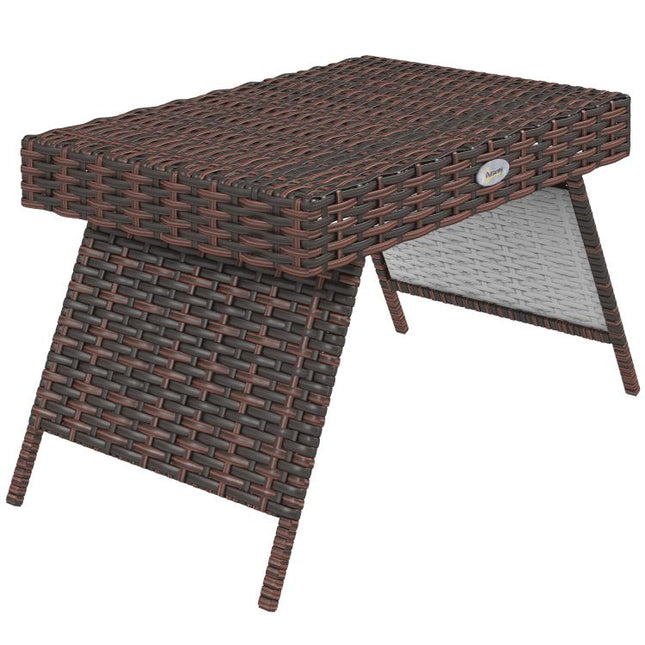 Foldable Outdoor Side Table, Rattan Garden Coffee Table with Steel Frame, Space Saving Bistro Garden Furniture for Patio, Balcony, 60 x 41 x 41 cm, Brown