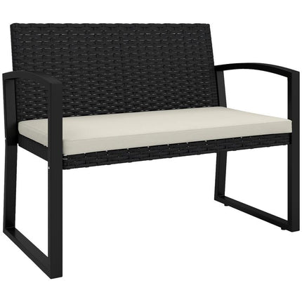 Two-Seater Rattan Garden Bench - Beige