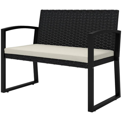 Two-Seater Rattan Garden Bench - Beige
