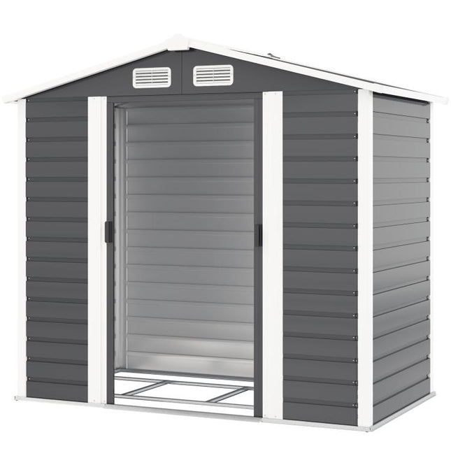 7 x 4ft Garden Shed, Easy to Assemble, Upgraded Galvanised Steel Frame with Foundation Kit, Double Doors with Lock, Outdoor Metal Shed with Vents and Gloves, Garden Storage Shed, Dark Grey